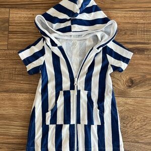 Wonder Nation Navy and White Striped Zip Up Towel Robe